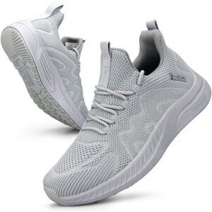 Feethit Women Light Grey Lightweight Wide Mesh Workout Sneakers For Tennis Gym